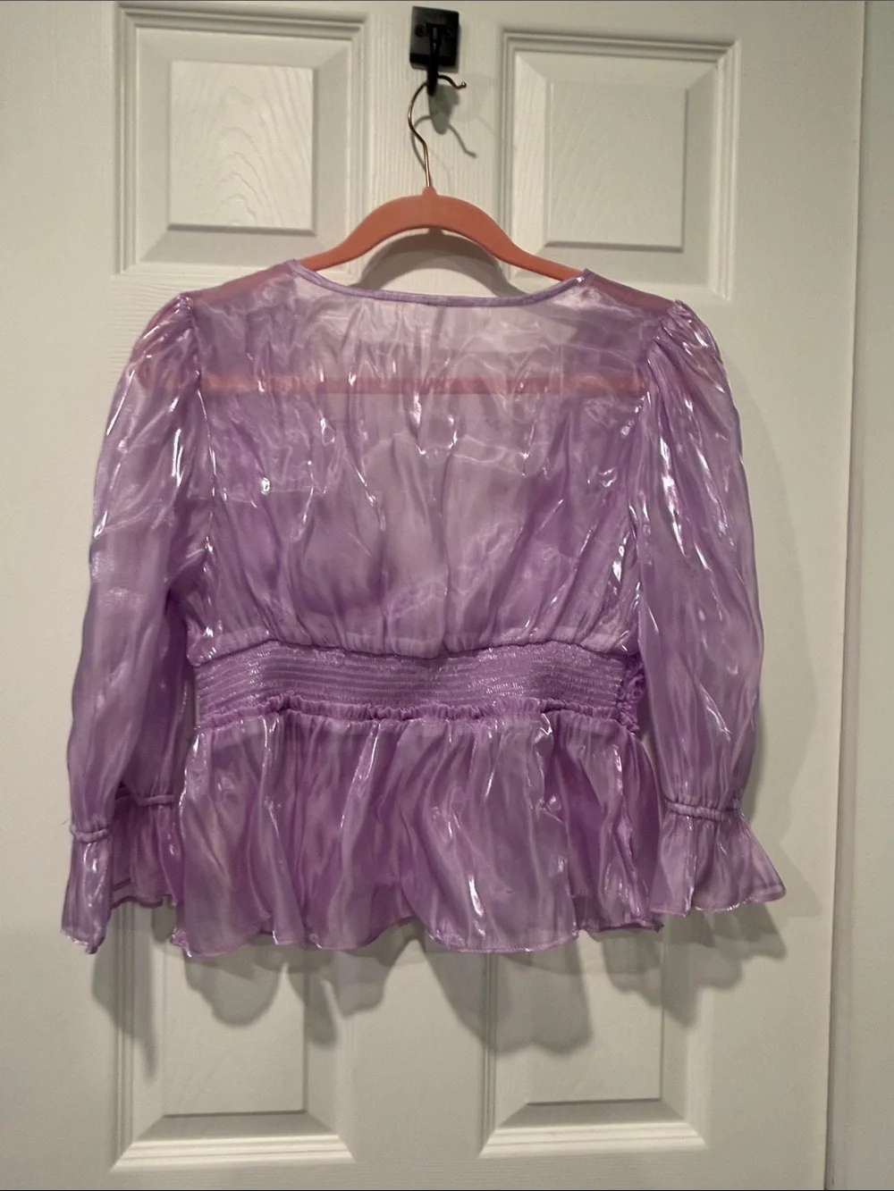 Free People Lilac Rose Appliqué Peplum V-Neck Blouse